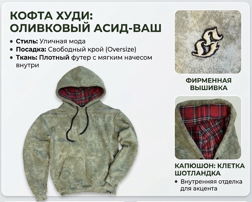 Худи Olive Acid Wash — изображение 2
